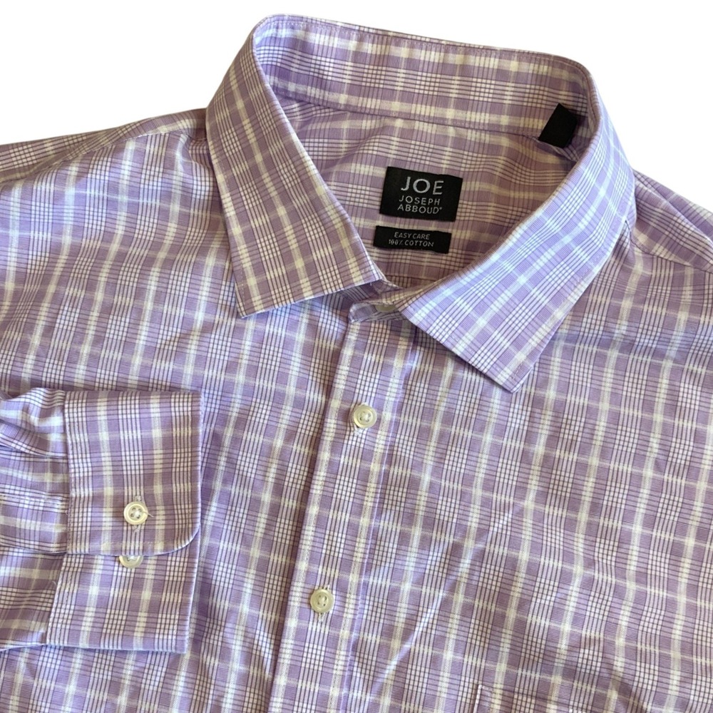 Joe Joseph Abboud Mens 18 34/35 Purple Plaid Easy Care Cotton Dress Shirt L/S